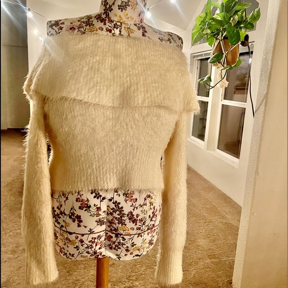 Fuzzy super soft off shoulders white sweater